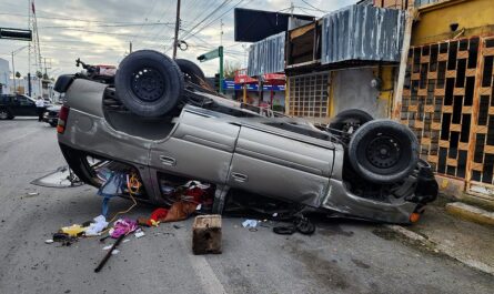 Resulta herido tras provocar choque con volcadura en Nuevo Laredo