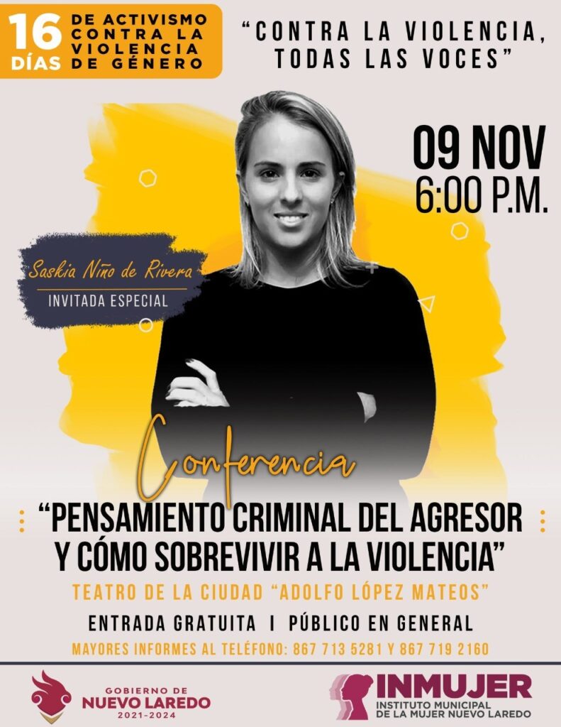 Presentará INMUJER conferencia de Saskia Niño de Rivera