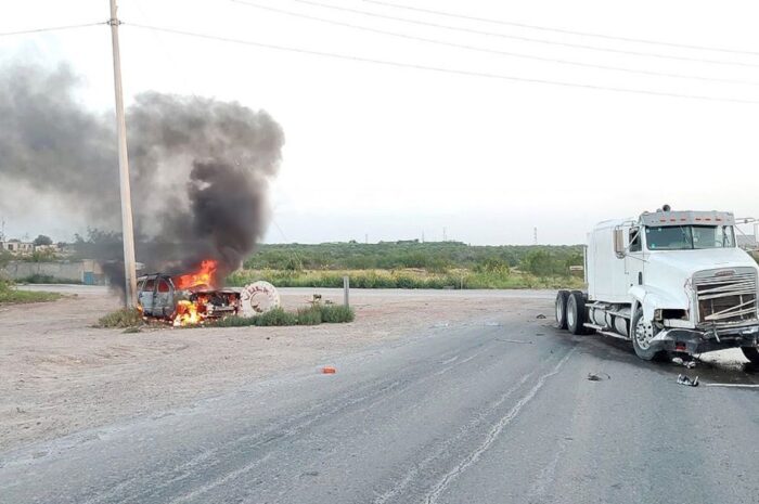 Fatal colisión en Nuevo Laredo: camioneta se incendia y cobra la vida de un hombre