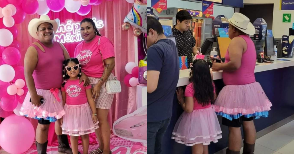 Un padre en Nuevo Laredo se viste de rosa y lleva a su hija al cine a ver "Barbie"