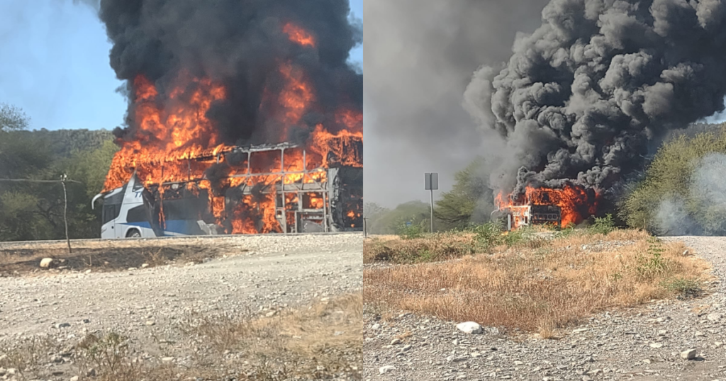 Pasajeros se salvan tras incendio de Autobús en Llera