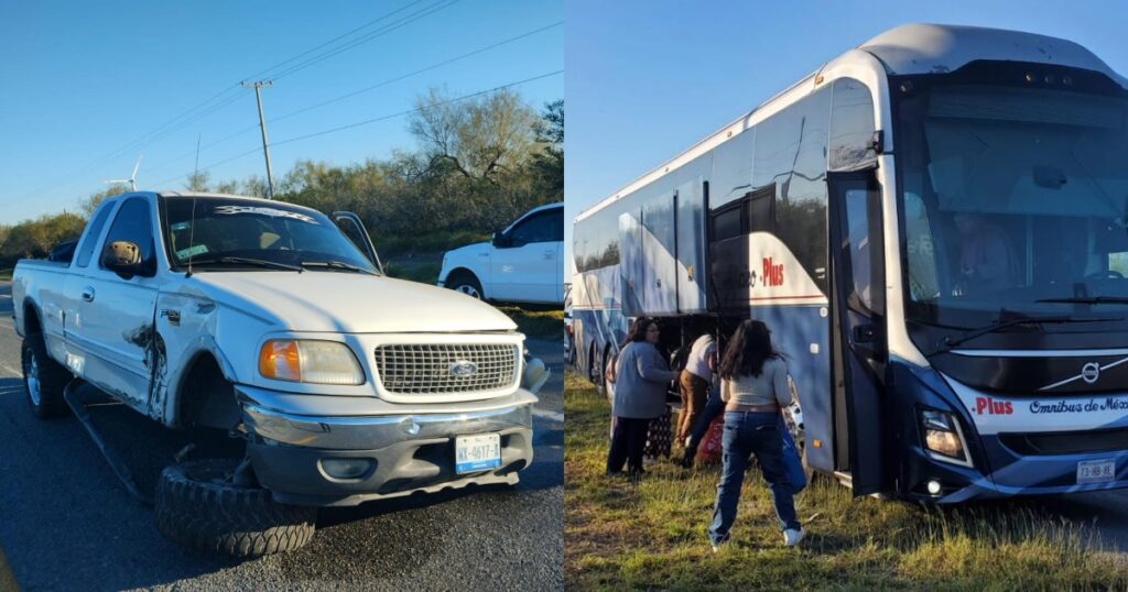 Choca camioneta contra autobús en la Reynosa-San Fernando