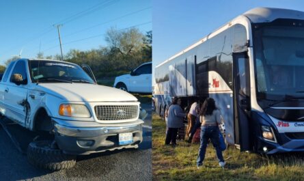 Choca camioneta contra autobús en la Reynosa-San Fernando