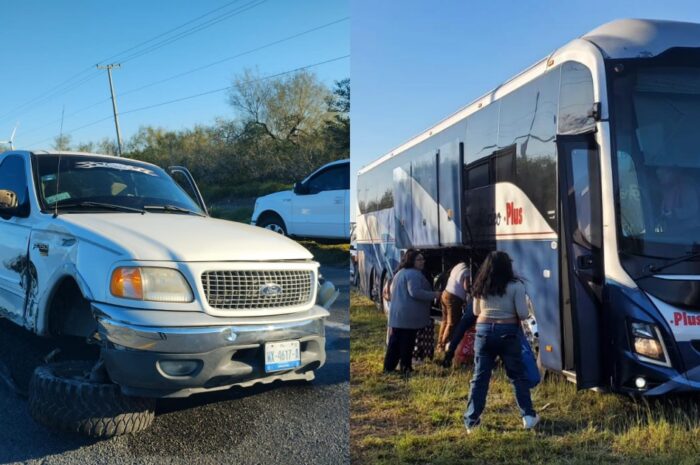 Choca camioneta contra autobús en la Reynosa-San Fernando