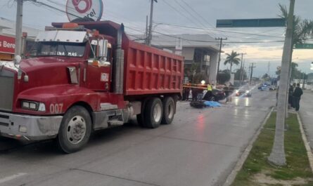 Motociclista pierde la vida al chocar con camión de volteo en Tampico