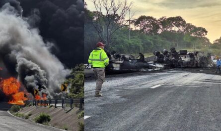 Dos muertos dejó choque de pipas en la carretera Tuxpan-Tampico