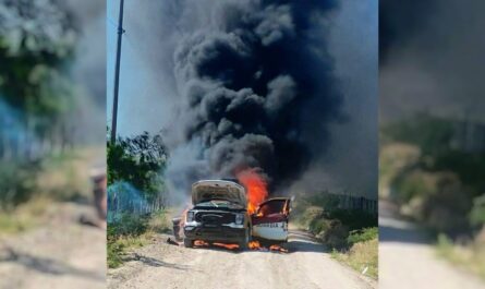 Incendio consume patrulla de la Guardia Estatal en la carretera Reynosa-San Fernando