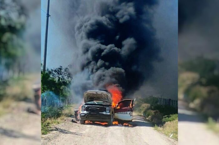 Incendio consume patrulla de la Guardia Estatal en la carretera Reynosa-San Fernando