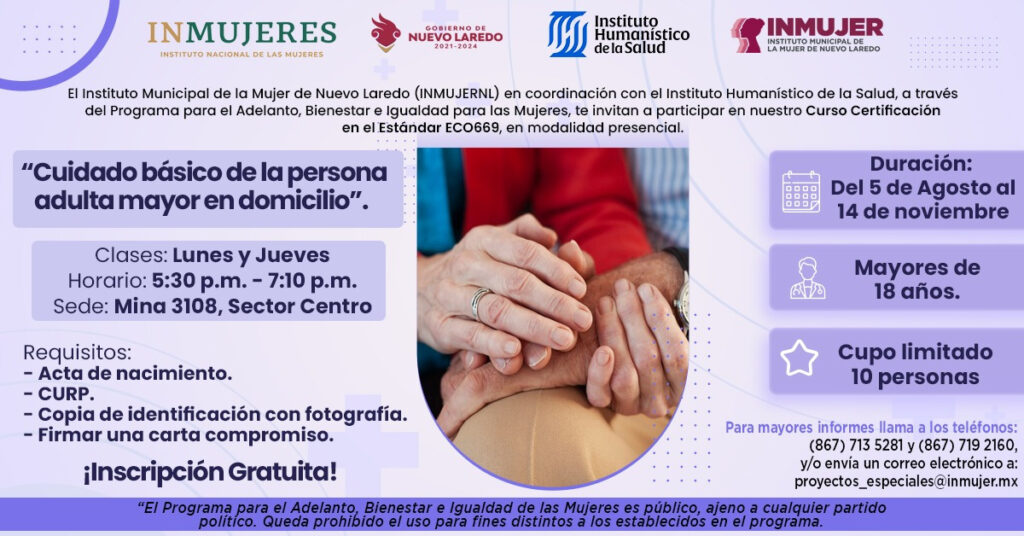 Lanza INMUJER de Nuevo Laredo convocatoria para curso/certificación financiado por programa federal