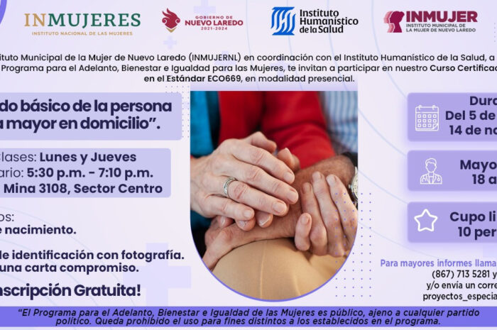 Lanza INMUJER de Nuevo Laredo convocatoria para curso/certificación financiado por programa federal