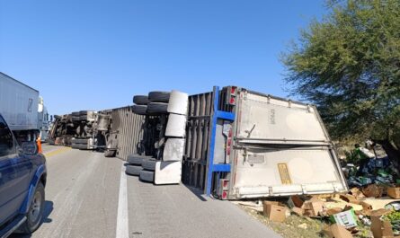 Vuelca tráiler cargado de limón en carretera González-Llera