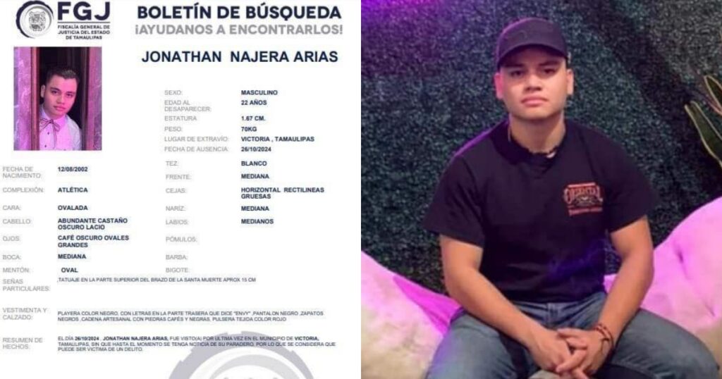 Buscan a Jonathan Nájera, desaparecido en Ciudad Victoria