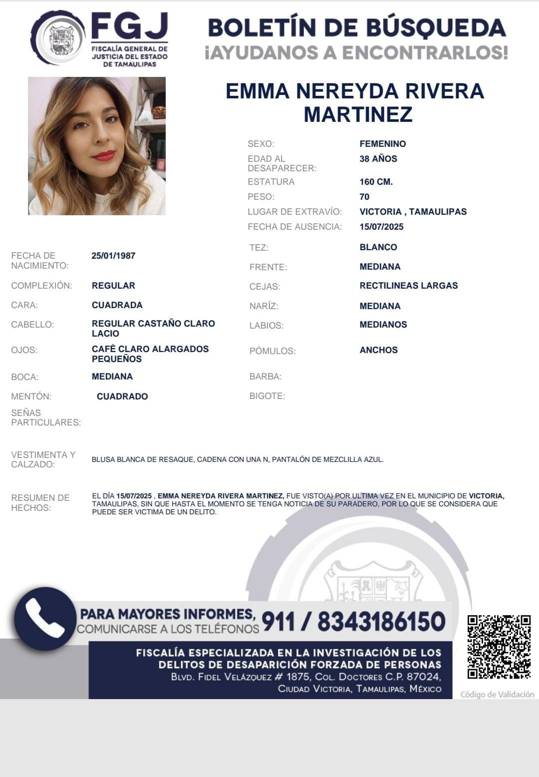 Desaparece empleada estatal en Ciudad Victoria; activan búsqueda oficial