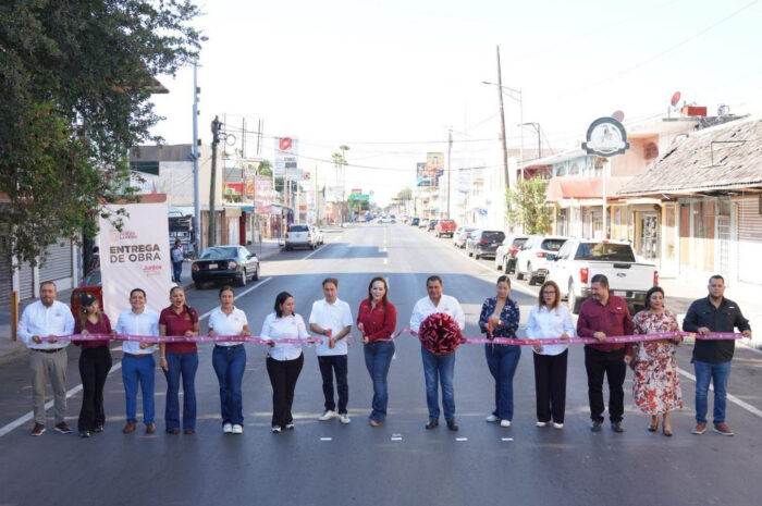 Entrega alcaldesa Carmen Lilia rehabilitación de drenaje sanitario en avenida Guerrero para beneficio de comercios y ciudadanía