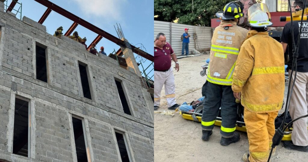 Trabajador cae desde un cuarto piso en Tampico y moviliza a cuerpos de rescate