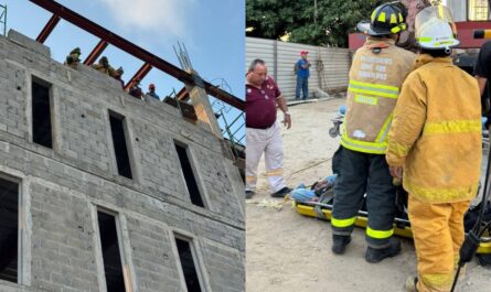 Trabajador cae desde un cuarto piso en Tampico y moviliza a cuerpos de rescate