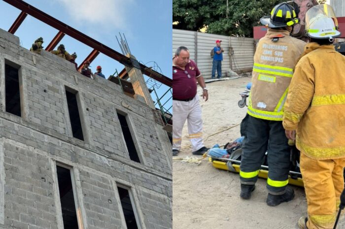 Trabajador cae desde un cuarto piso en Tampico y moviliza a cuerpos de rescate